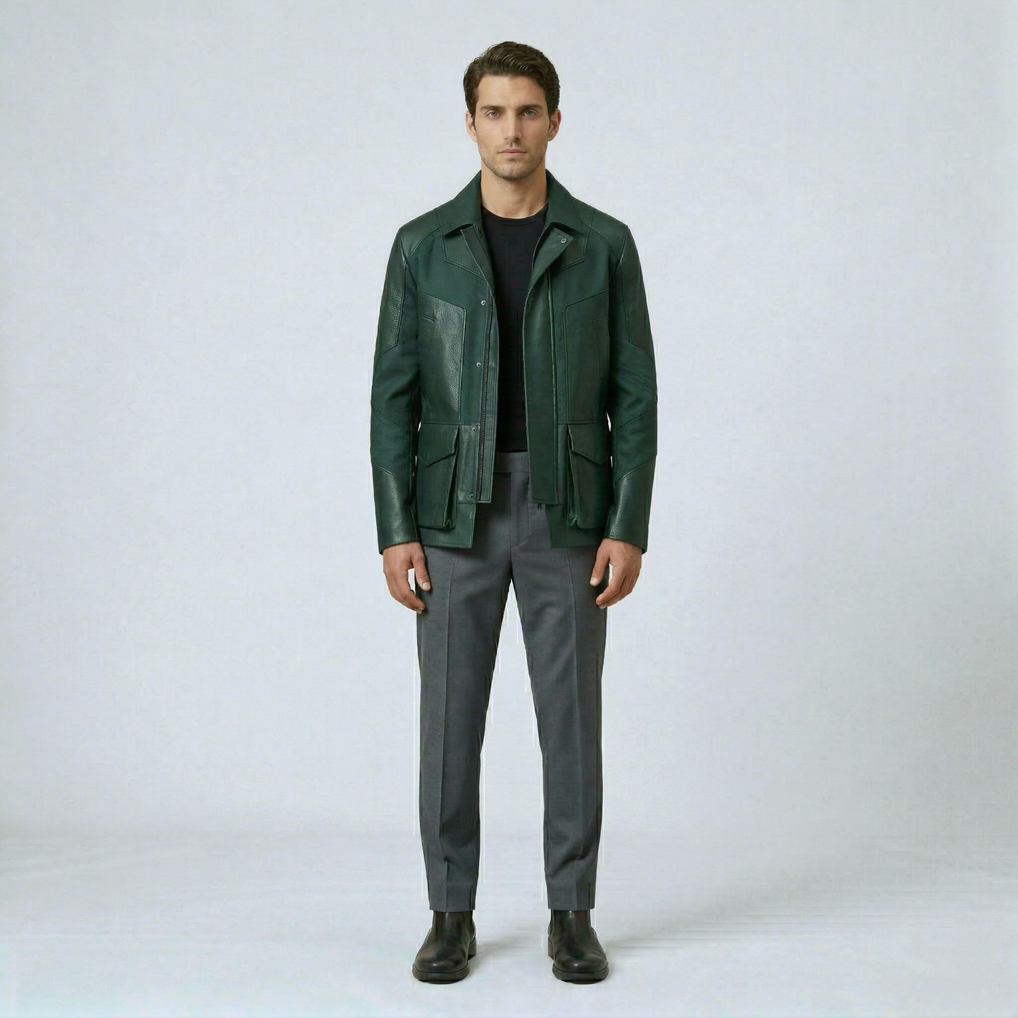 Utility Panel Leather Jacket
