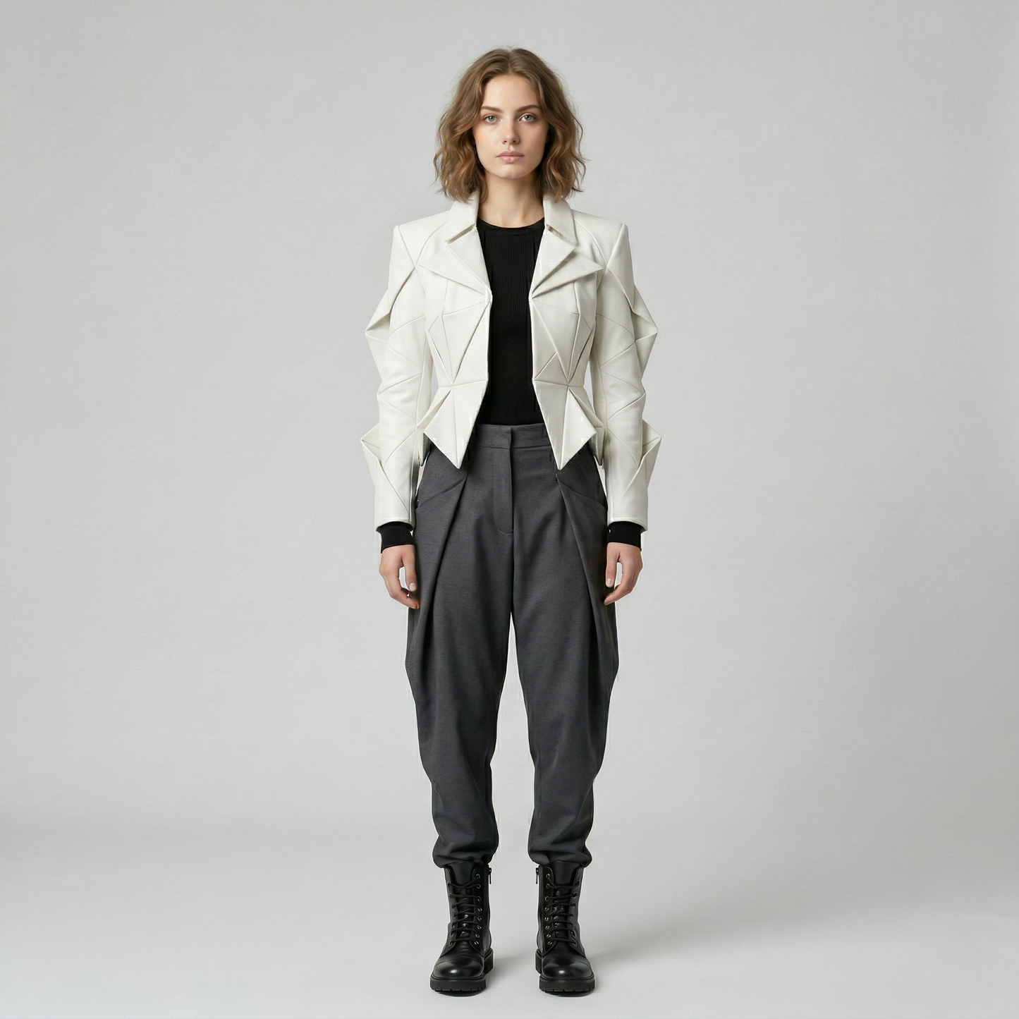 Geometric Structured Leather Jacket