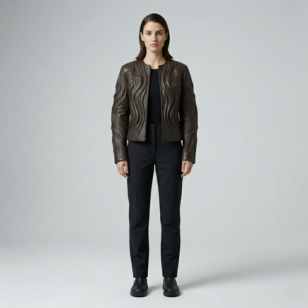 Sculpted Wave Panel Leather Jacket