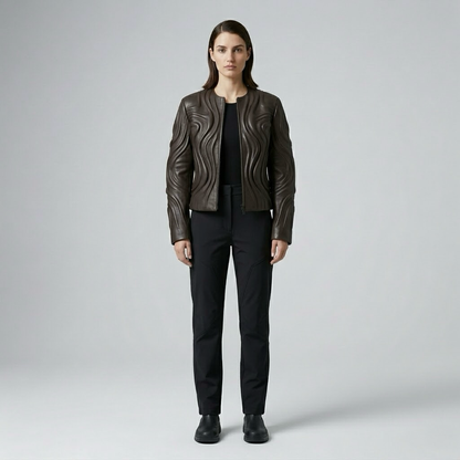 Sculpted Wave Panel Leather Jacket