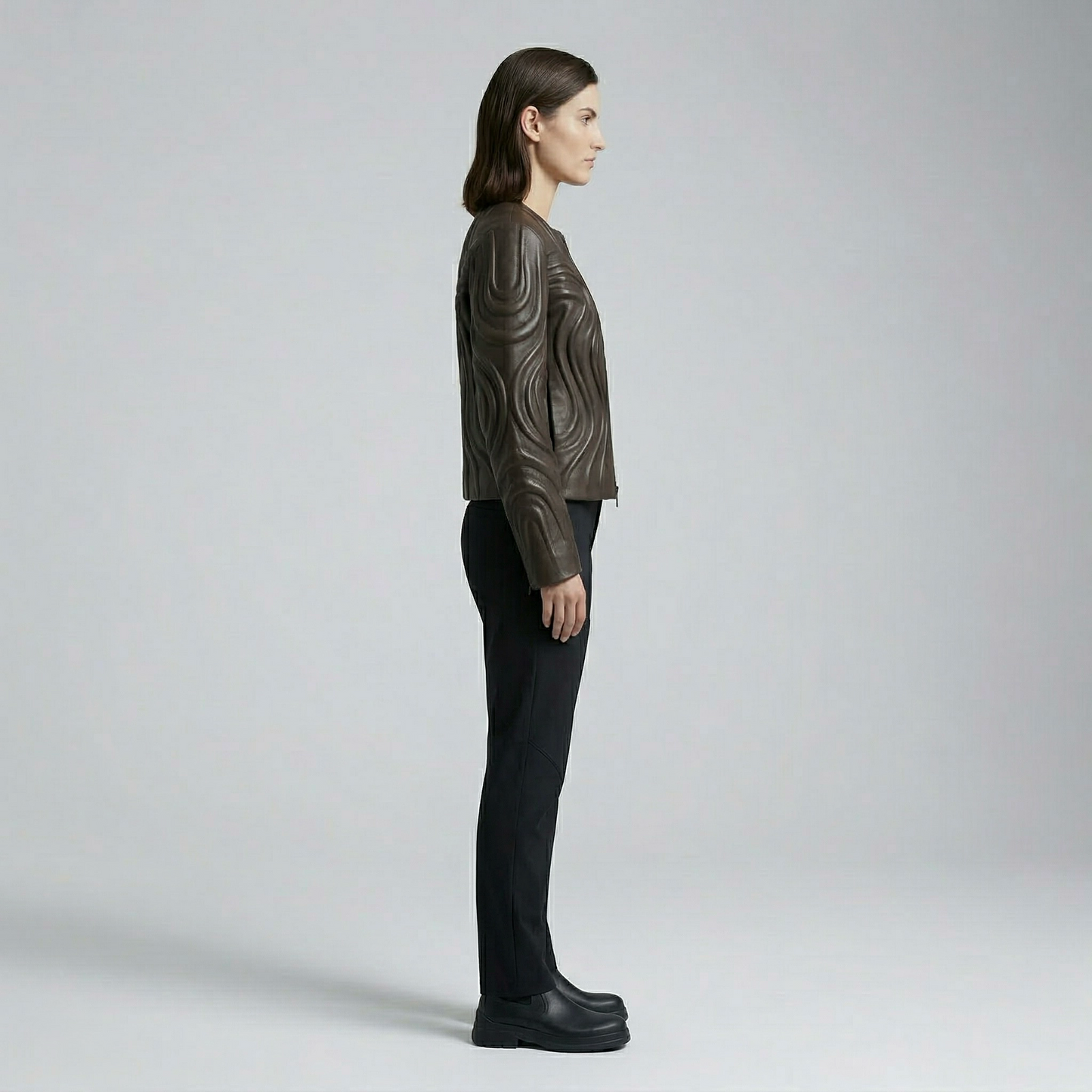 Sculpted Wave Panel Leather Jacket