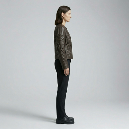 Sculpted Wave Panel Leather Jacket
