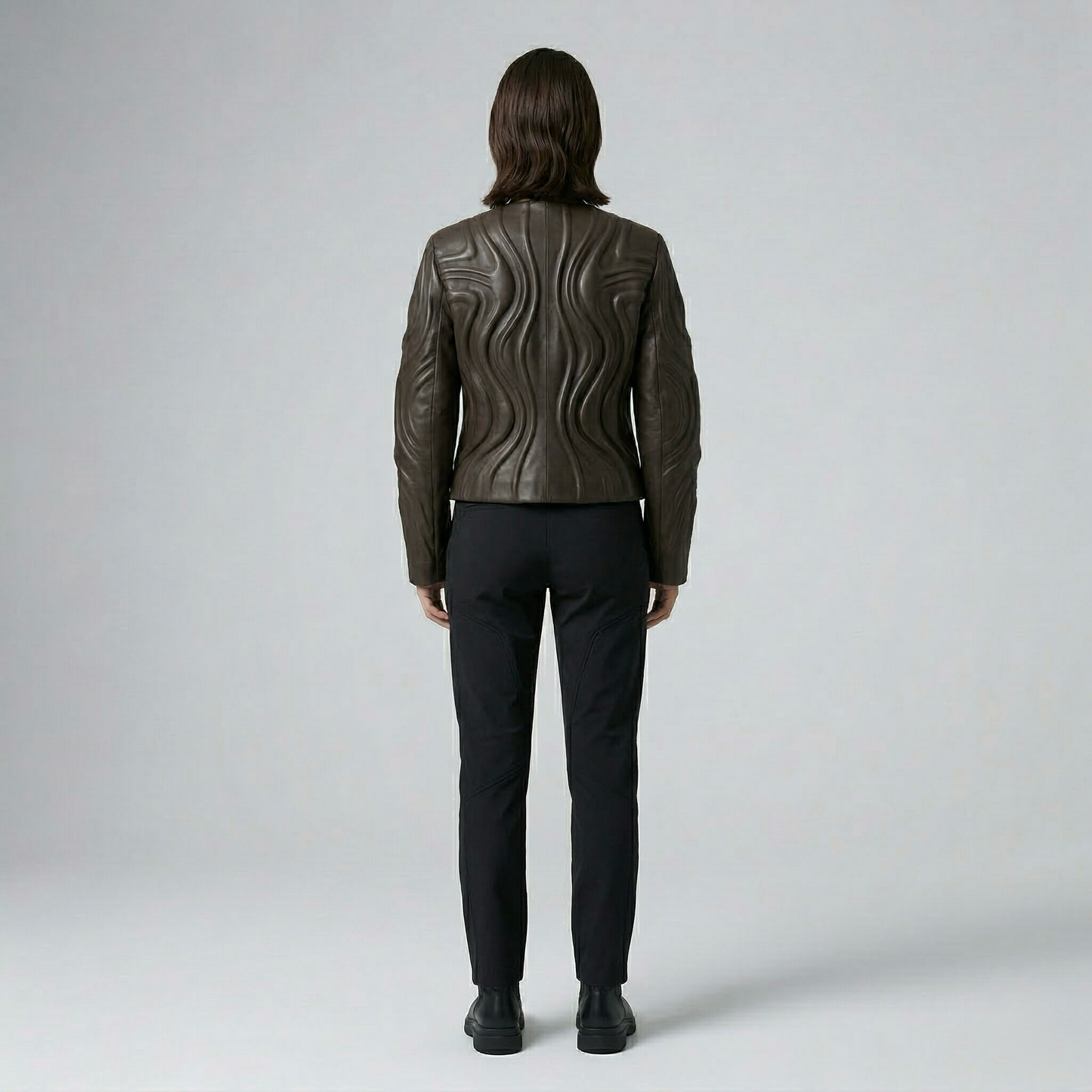 Sculpted Wave Panel Leather Jacket