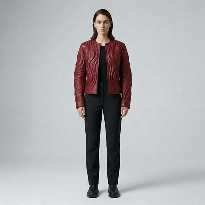 Sculpted Wave Panel Leather Jacket