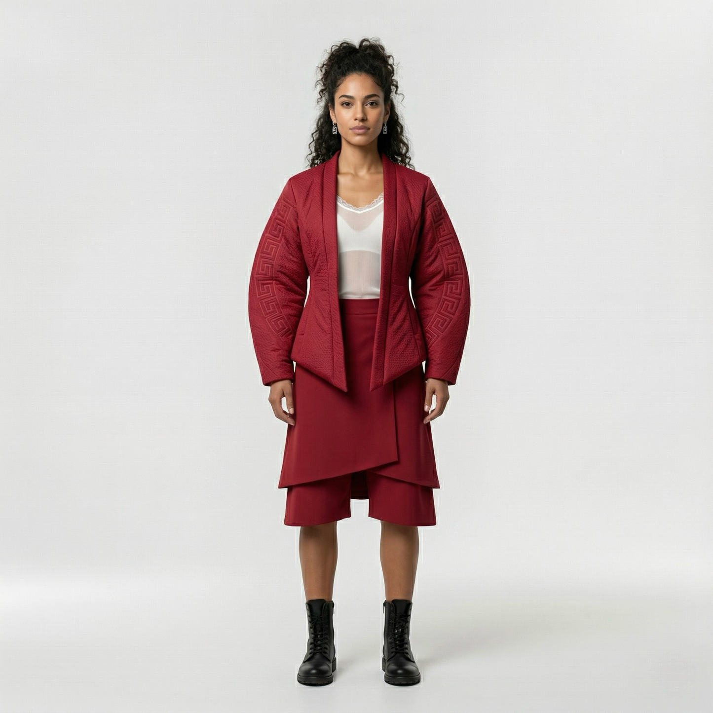 Textured Wrap Jacket and Skirt Set