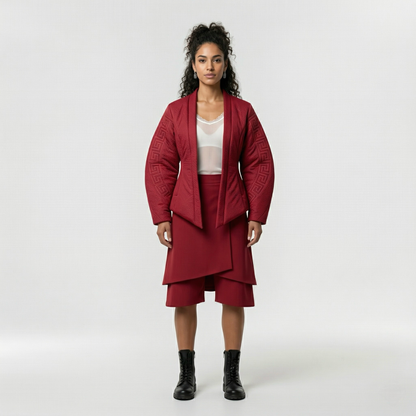 Textured Wrap Jacket and Skirt Set