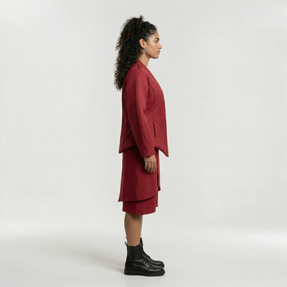 Textured Wrap Jacket and Skirt Set