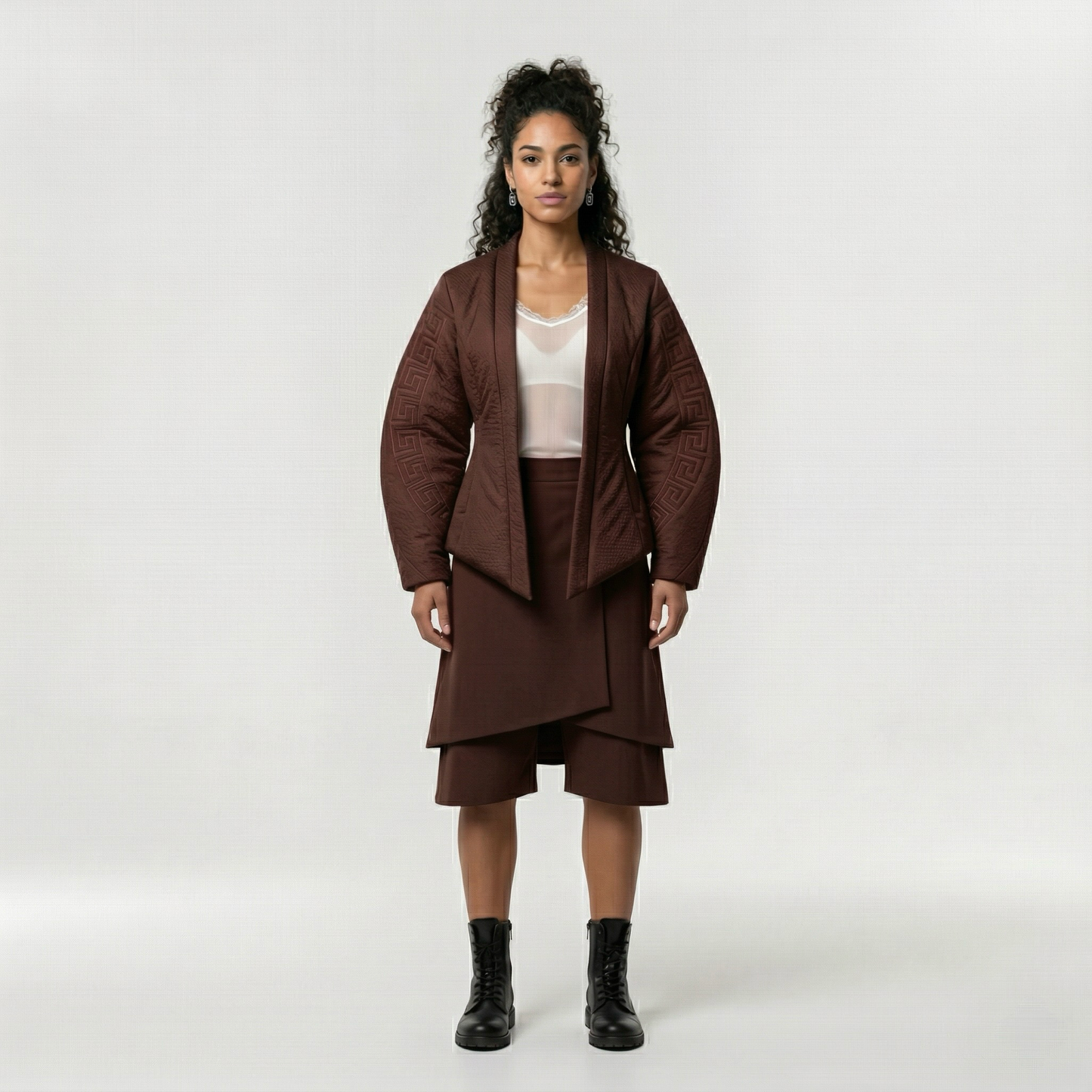 Textured Wrap Jacket and Skirt Set