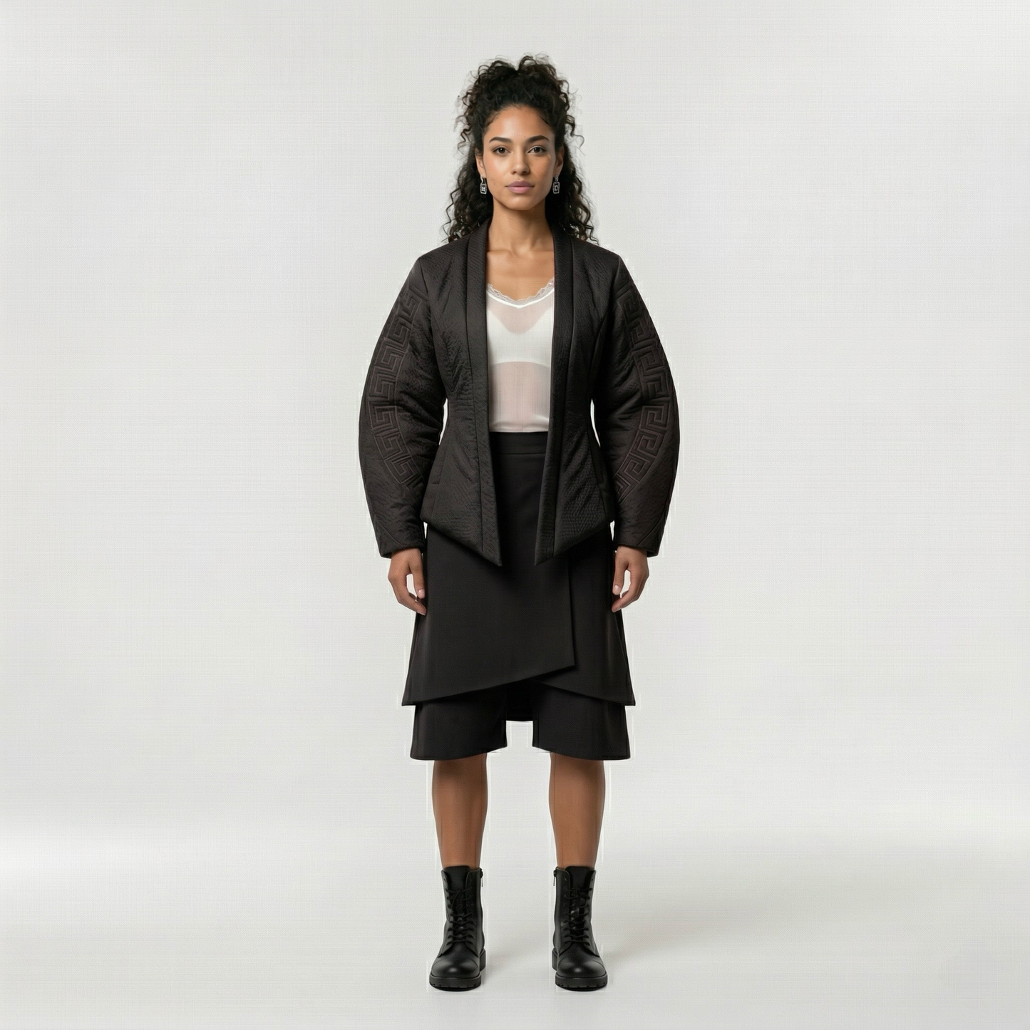 Textured Wrap Jacket and Skirt Set