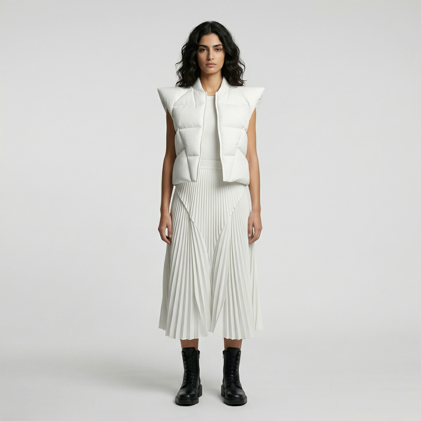 Structured Shoulder Cropped Puffer Vest