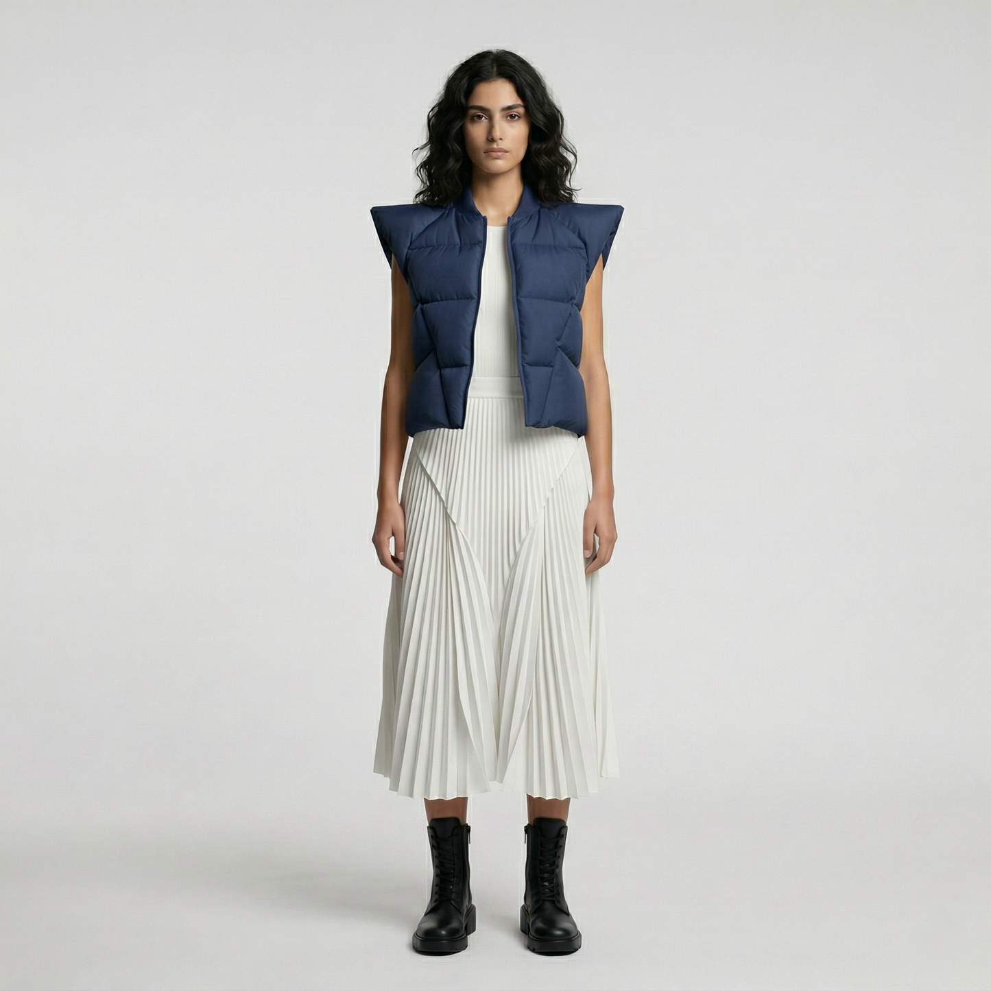 Structured Shoulder Cropped Puffer Vest