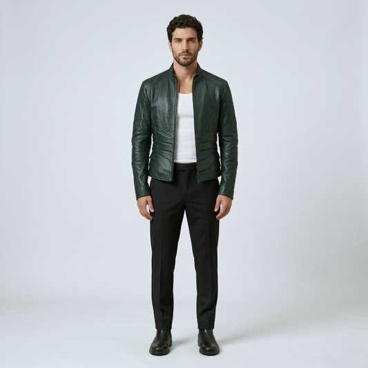 Contoured Panel Leather Jacket