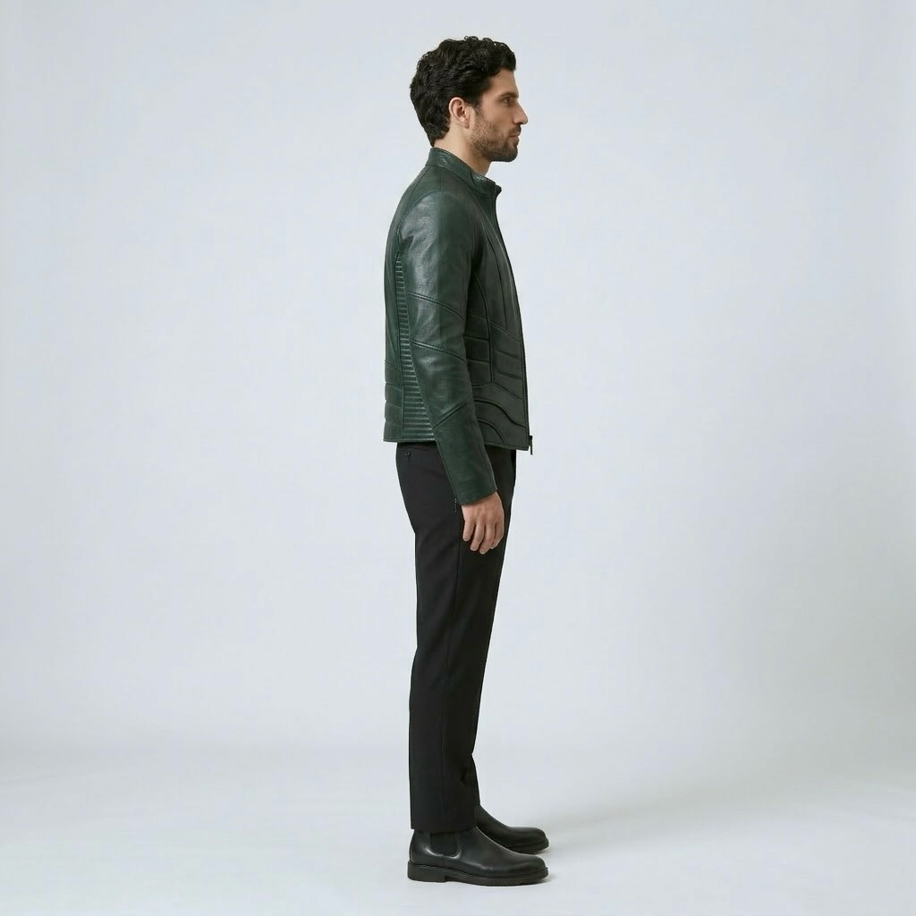 Contoured Panel Leather Jacket