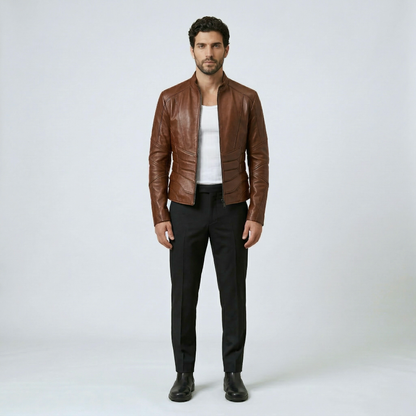 Contoured Panel Leather Jacket