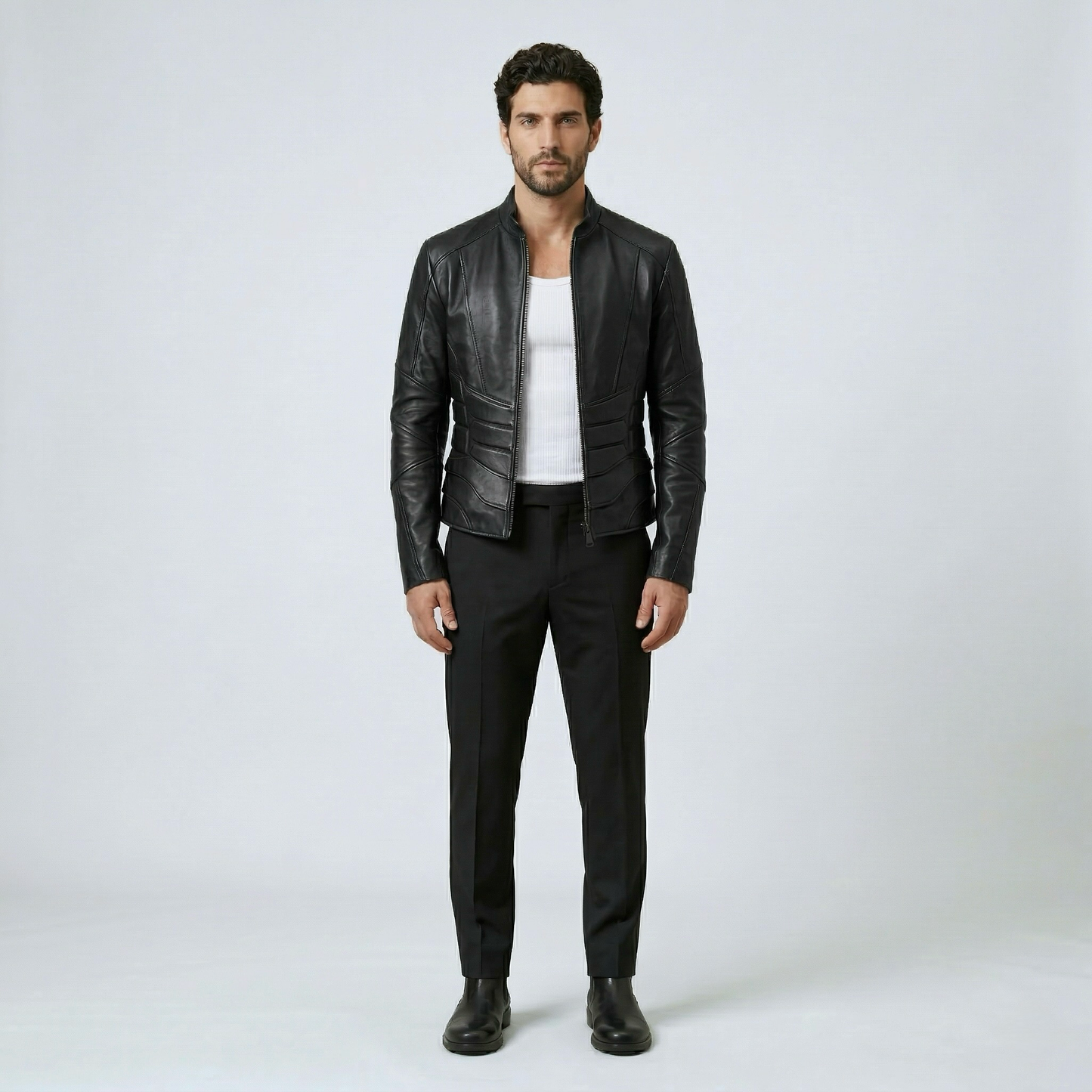 Contoured Panel Leather Jacket