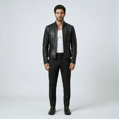 Contoured Panel Leather Jacket