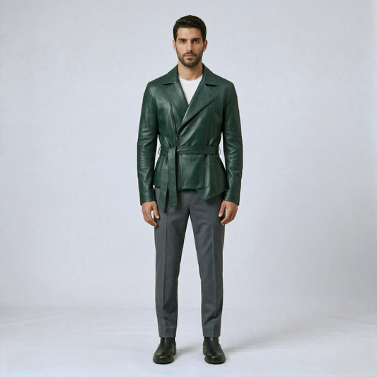 Belted Leather Wrap Jacket