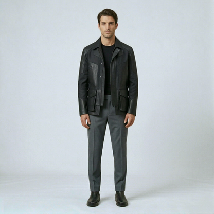 Utility Panel Leather Jacket