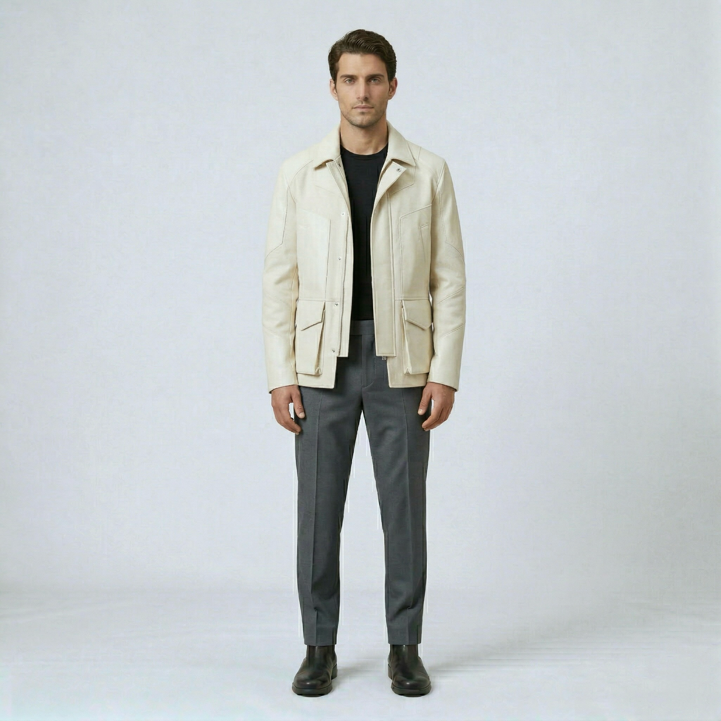 Utility Panel Leather Jacket