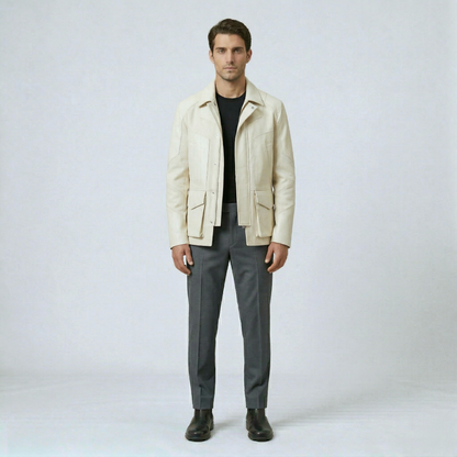 Utility Panel Leather Jacket