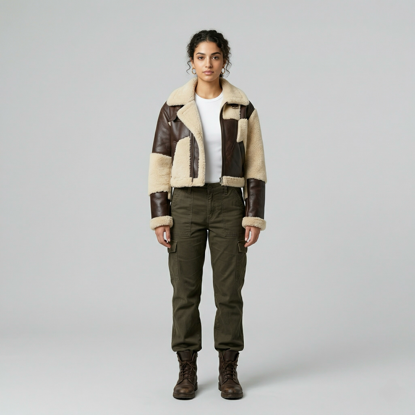 Shearling Patchwork Aviator Jacket