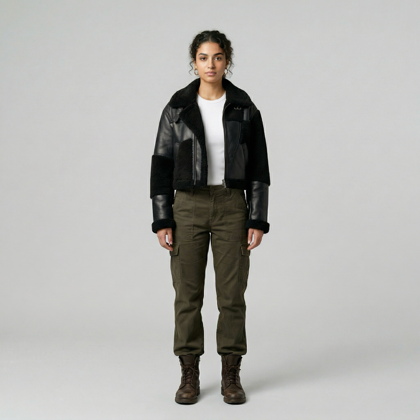 Shearling Patchwork Aviator Jacket