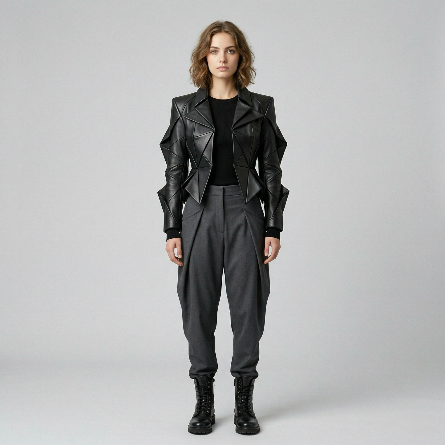 Geometric Structured Leather Jacket