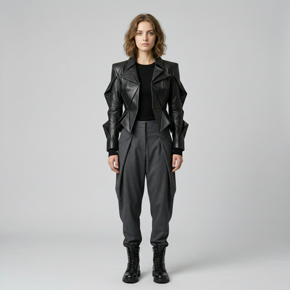 Geometric Structured Leather Jacket