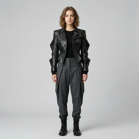 Geometric Structured Leather Jacket