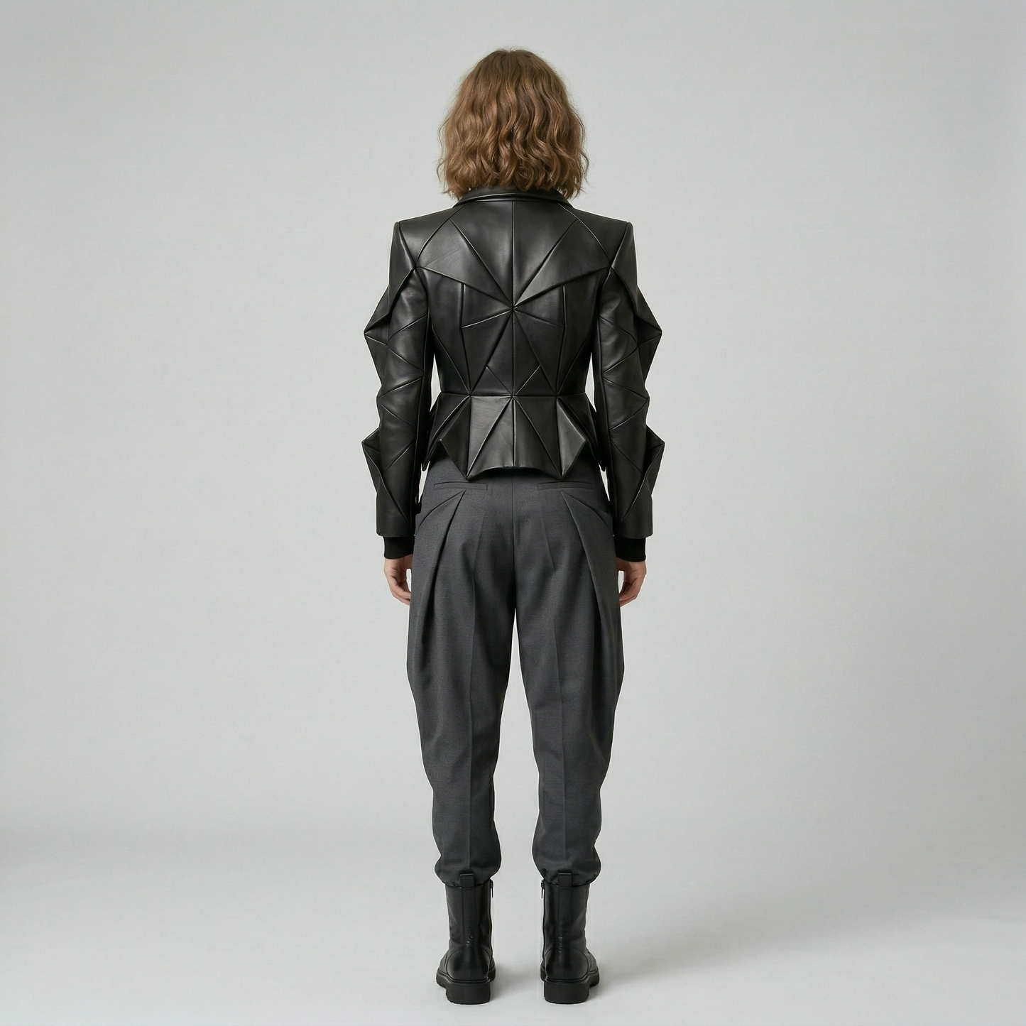 Geometric Structured Leather Jacket