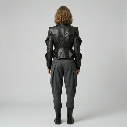 Geometric Structured Leather Jacket