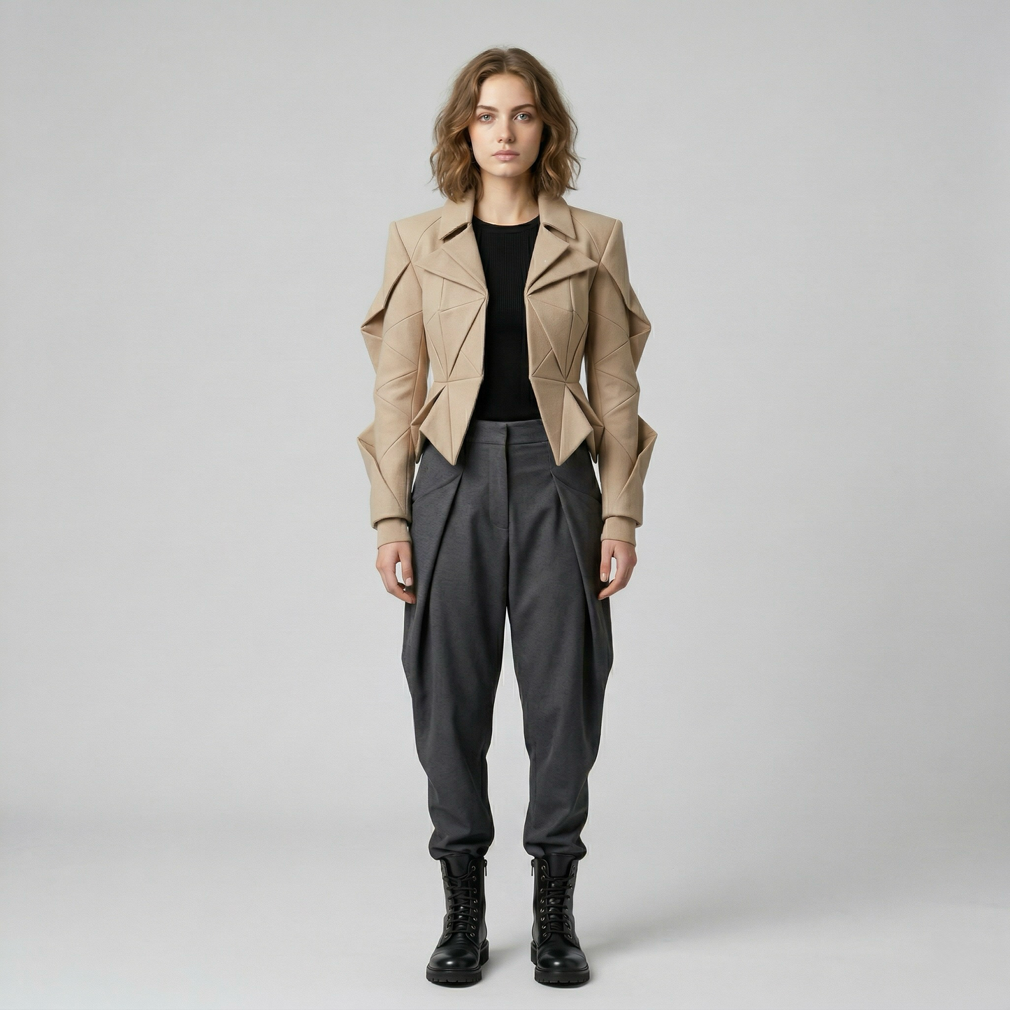 Geometric Structured Leather Jacket
