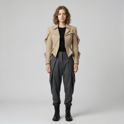 Geometric Structured Leather Jacket