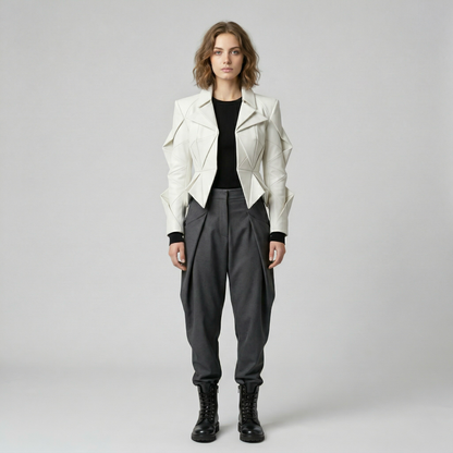 Geometric Structured Leather Jacket