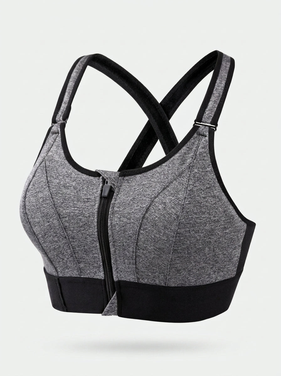 Front Zip Sports Bra | High Support Cross-Back Fit