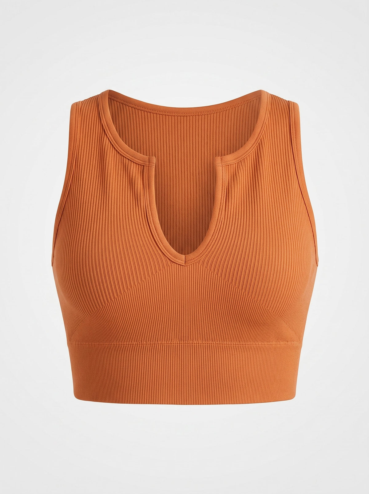 Ribbed Seamless Cutout Crop Top | Push-Up V-Neck Sleeveless Basic