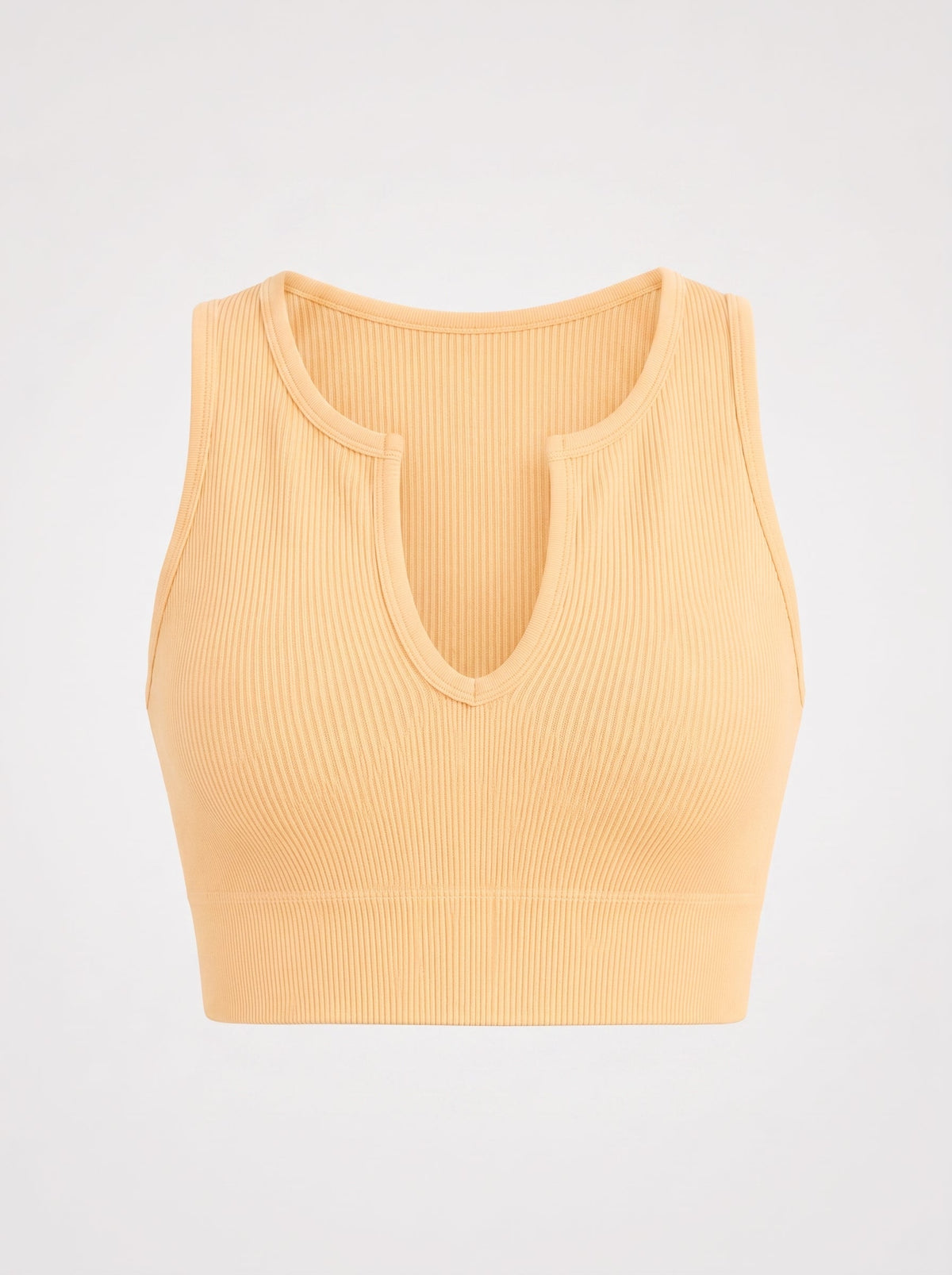 Ribbed Seamless Cutout Crop Top | Push-Up V-Neck Sleeveless Basic