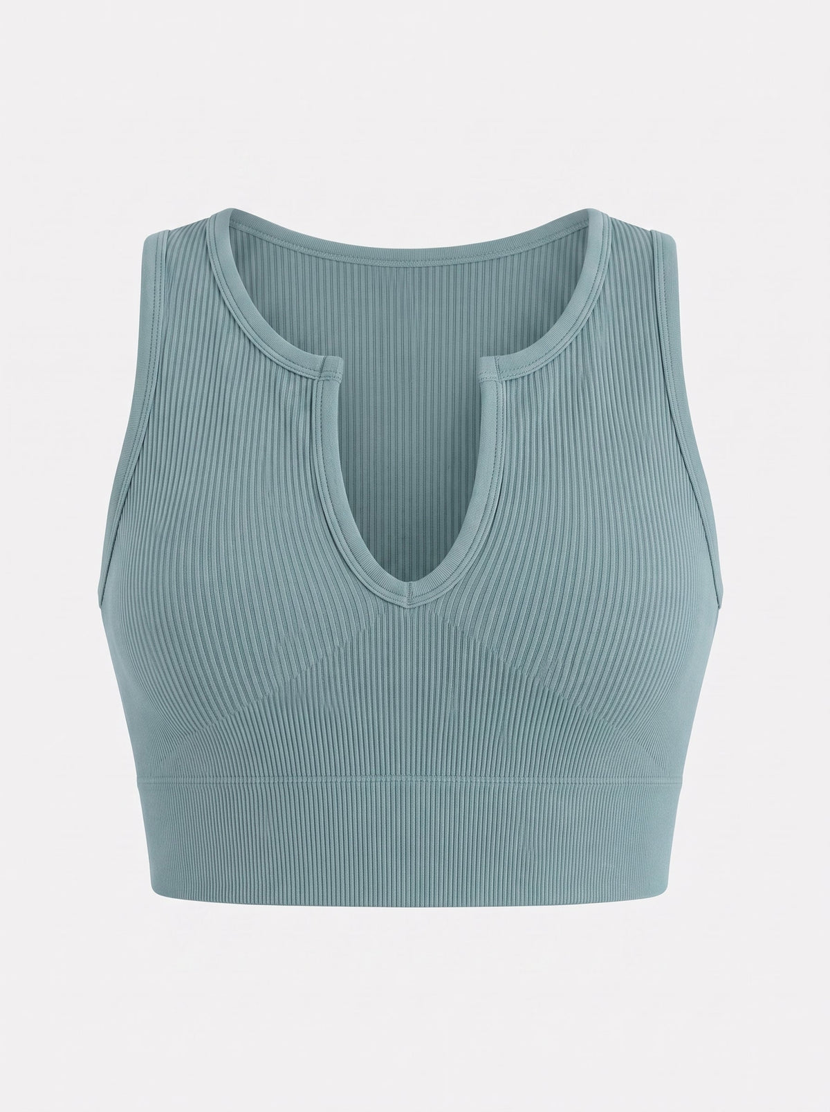 Ribbed Seamless Cutout Crop Top | Push-Up V-Neck Sleeveless Basic