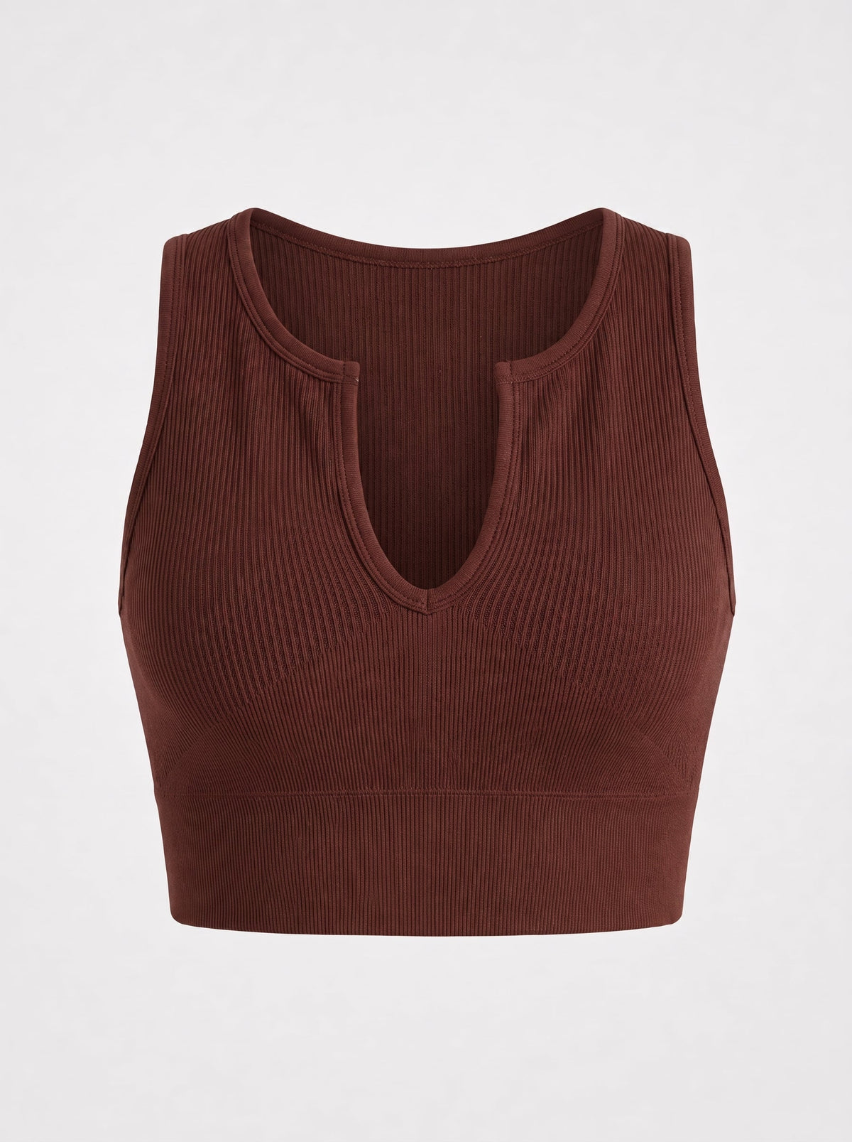 Ribbed Seamless Cutout Crop Top | Push-Up V-Neck Sleeveless Basic