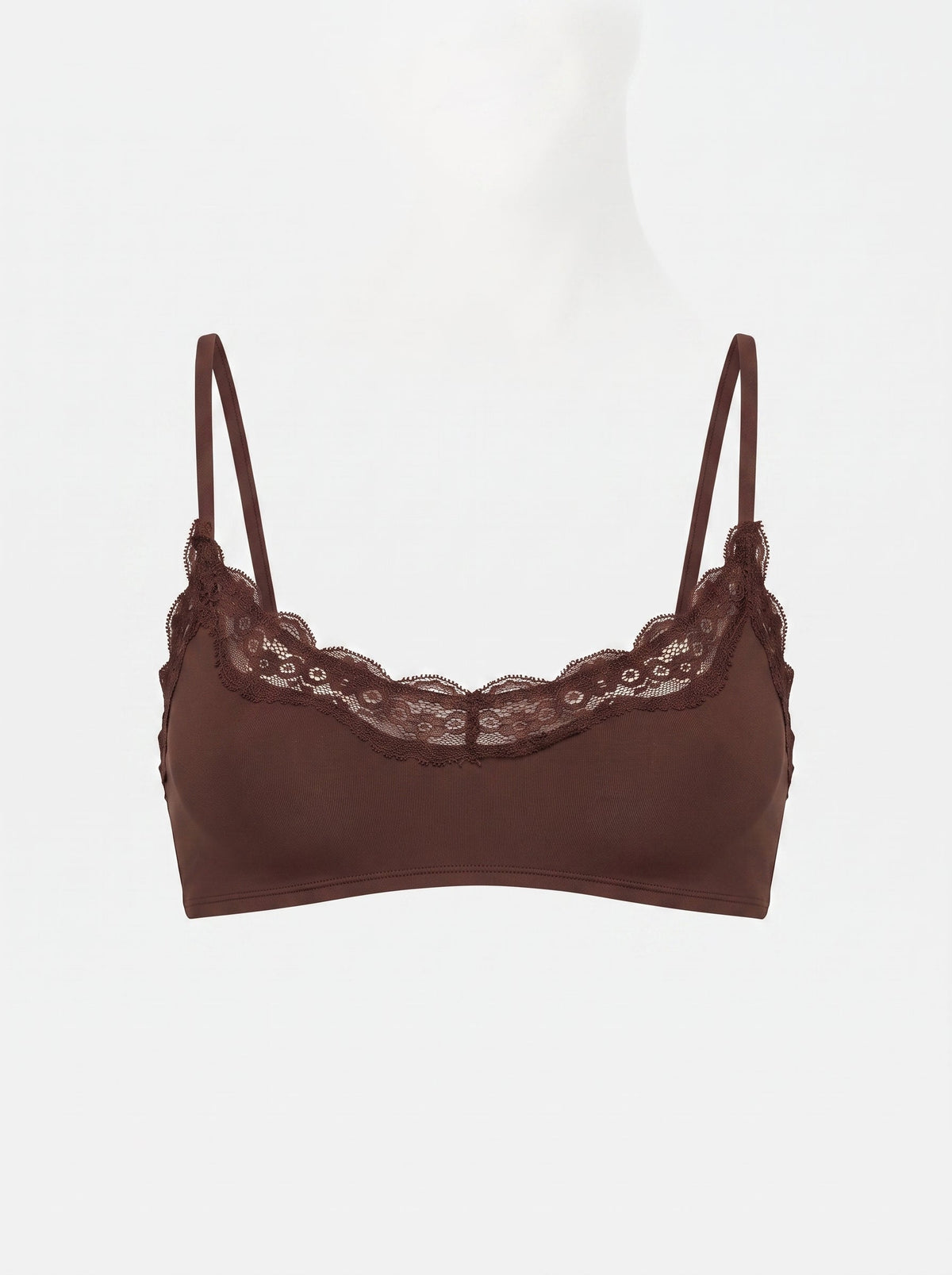 Soft Lace-Trim Wireless Bralette | Scalloped Scoop Neck Everyday Bra