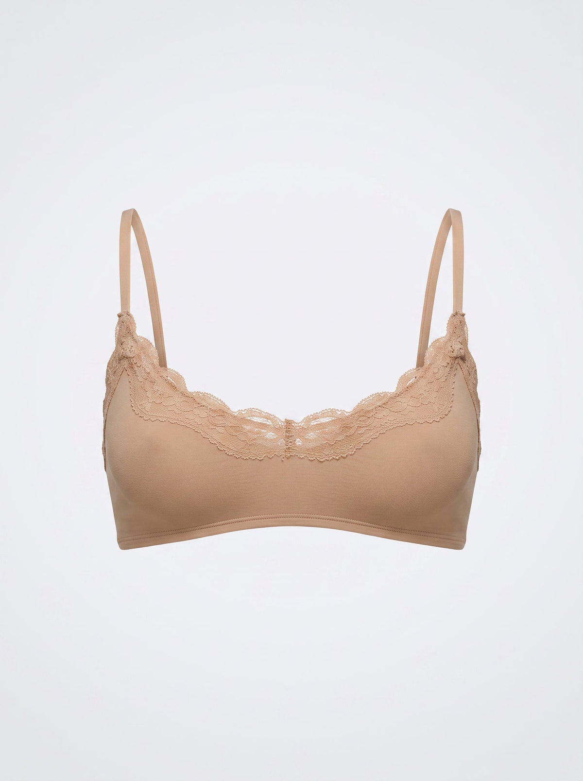 Soft Lace-Trim Wireless Bralette | Scalloped Scoop Neck Everyday Bra