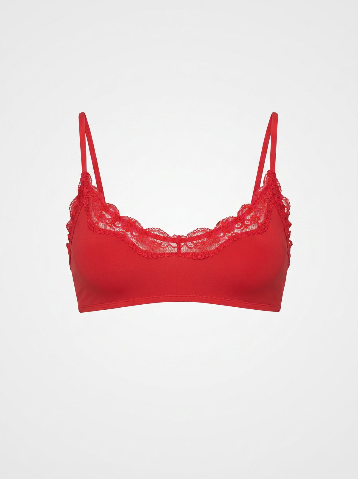 Soft Lace-Trim Wireless Bralette | Scalloped Scoop Neck Everyday Bra