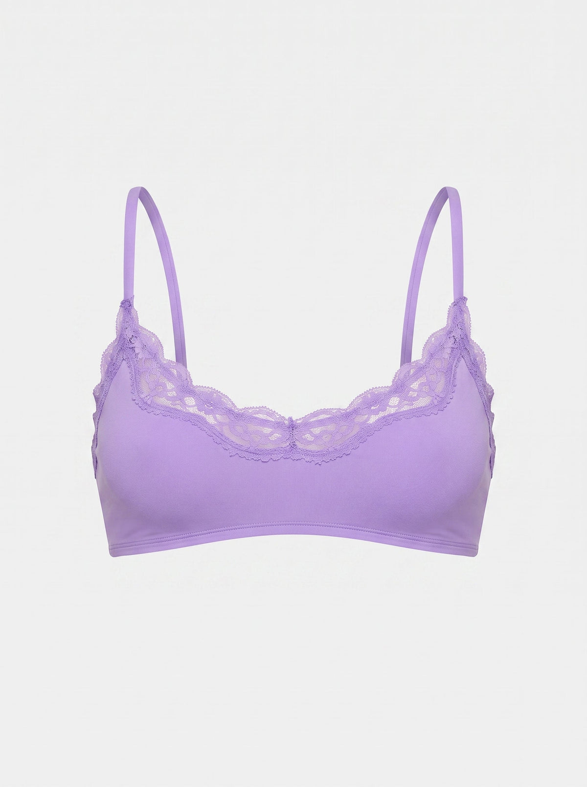 Soft Lace-Trim Wireless Bralette | Scalloped Scoop Neck Everyday Bra