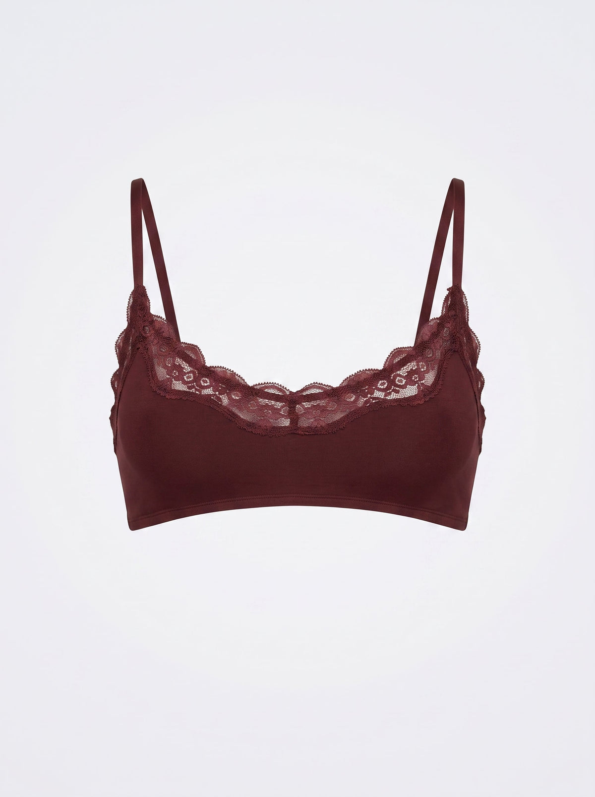 Soft Lace-Trim Wireless Bralette | Scalloped Scoop Neck Everyday Bra
