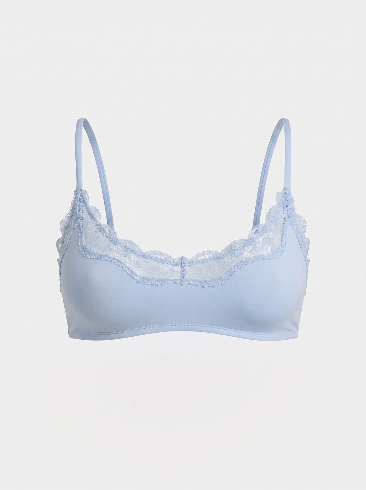 Soft Lace-Trim Wireless Bralette | Scalloped Scoop Neck Everyday Bra
