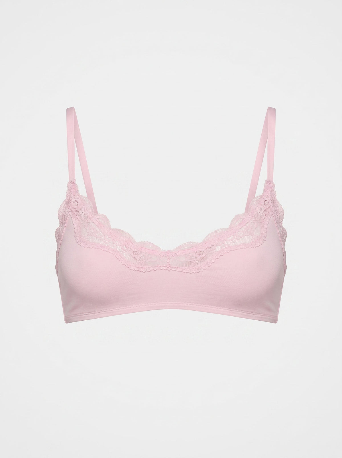 Soft Lace-Trim Wireless Bralette | Scalloped Scoop Neck Everyday Bra