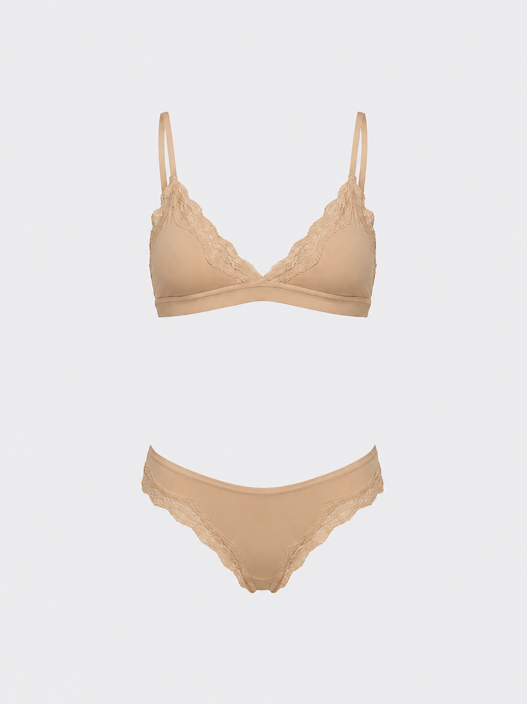 Soft Lace-Trim Triangle Bralette | High-Cut Panty Matching Set