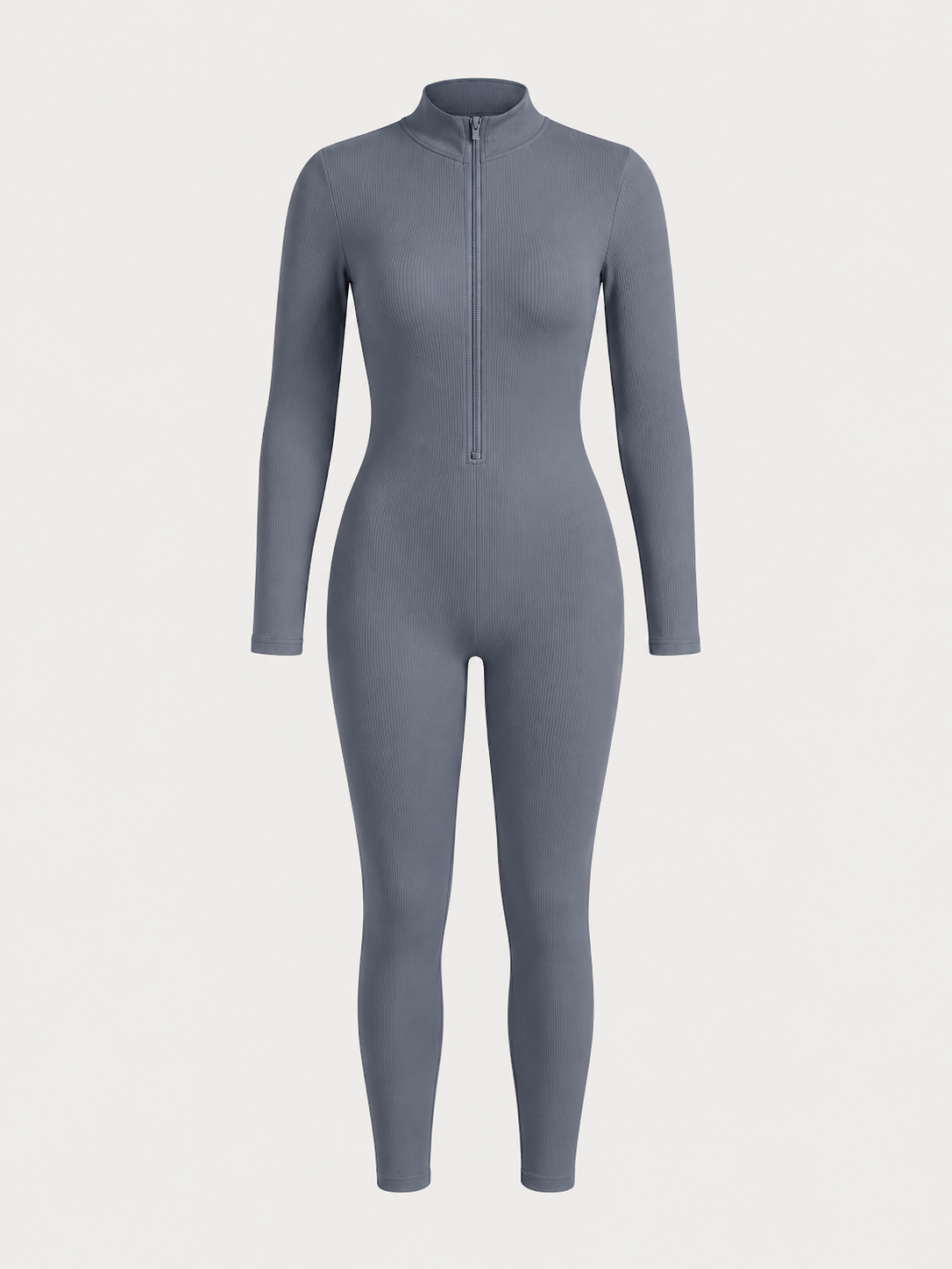 Fitted Long Sleeve Jumpsuit | Zip-Up Bodycon One Piece with Collar