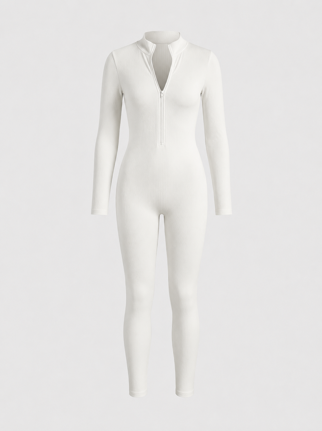 Fitted Long Sleeve Jumpsuit | Zip-Up Bodycon One Piece with Collar