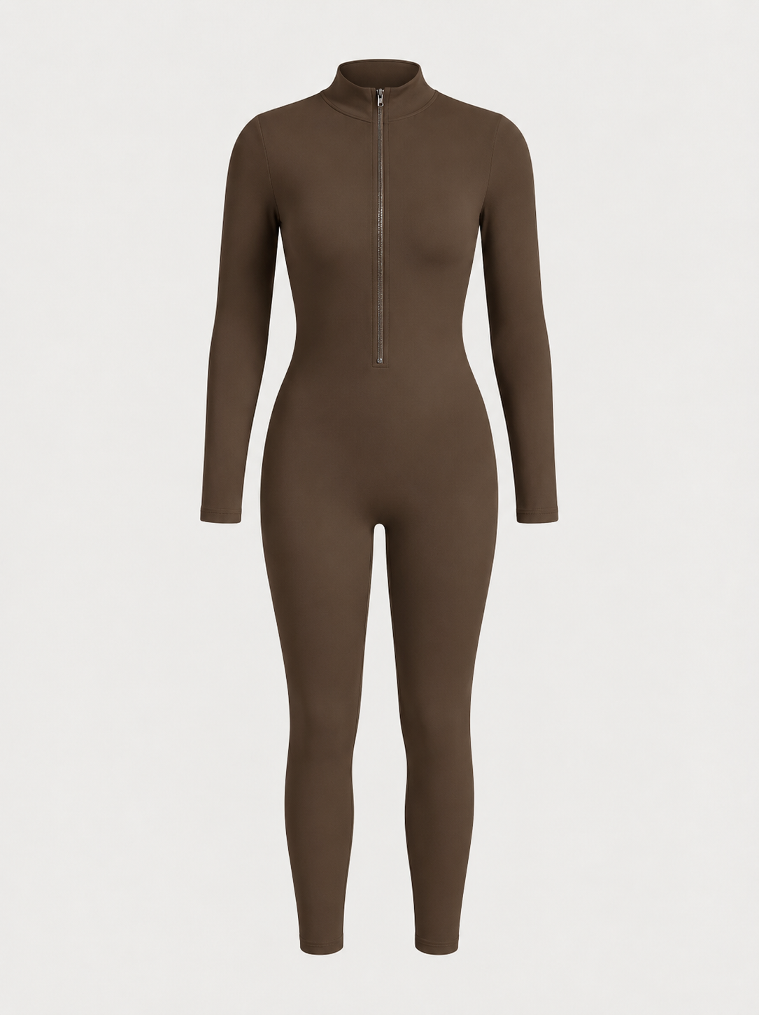 Fitted Long Sleeve Jumpsuit | Zip-Up Bodycon One Piece with Collar